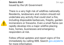 UK national alert issued as risk of wildfires incease