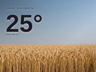Dartmouth: sunny day, high of 25°C